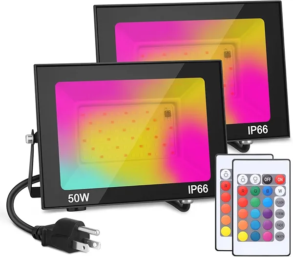 GANGZHIZI LED Flood Light Outdoor, 50W Color Changing RGB Flood Light, IP66 Waterproof Outdoor Landscape Lights Stage Lights, 5000LM Uplighting for Party, 2Pack