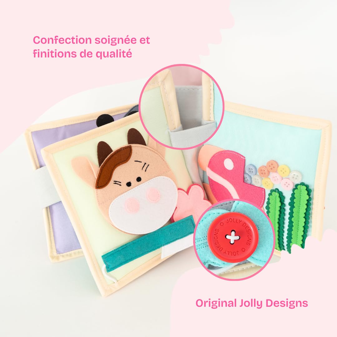 Jolly Designs Mini Quiet Book Oiseau Magique – Jouet Montessori dès 1 an – Livre d‘activités en Feutrine – Livre sensoriel & de motricité Fine – Jouet de Voyage pour bébé & Enfant en Bas âge