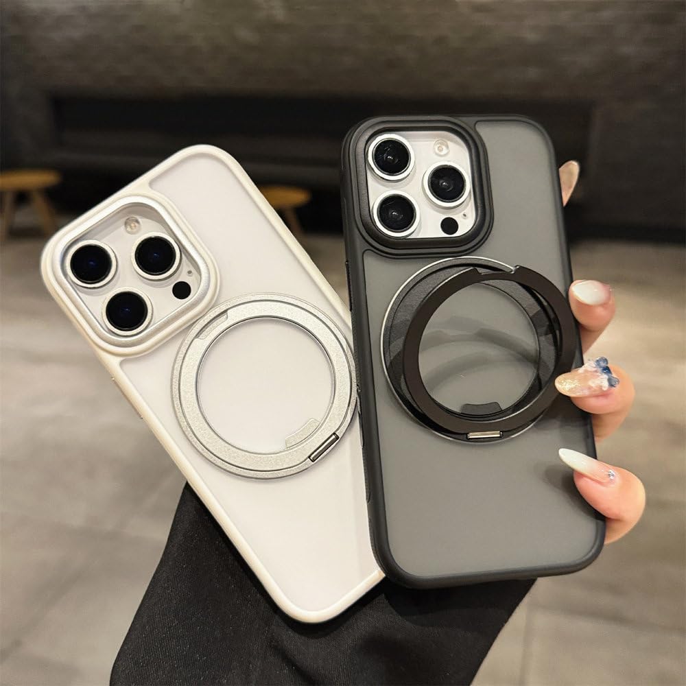 Magnetische Handyhülle mit 360°-Drehringständer für iPhone 13, 14, 15, 16, 17 Pro Max und 16 Plus, matt, kabelloses Laden, stoßfest, matt schwarz, für iPhone 14 Pro
