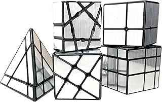 Mirror Cube Set, Mirror Magic Speed Cube Puzzle Cube Bundle of 1×3×3 Floppy Cube 2×2 3×3 Mirror Blocks 3×3 Windmill Cube and Mirror Tower Cube Puzzle Toys Collection for Kids 5 Pack