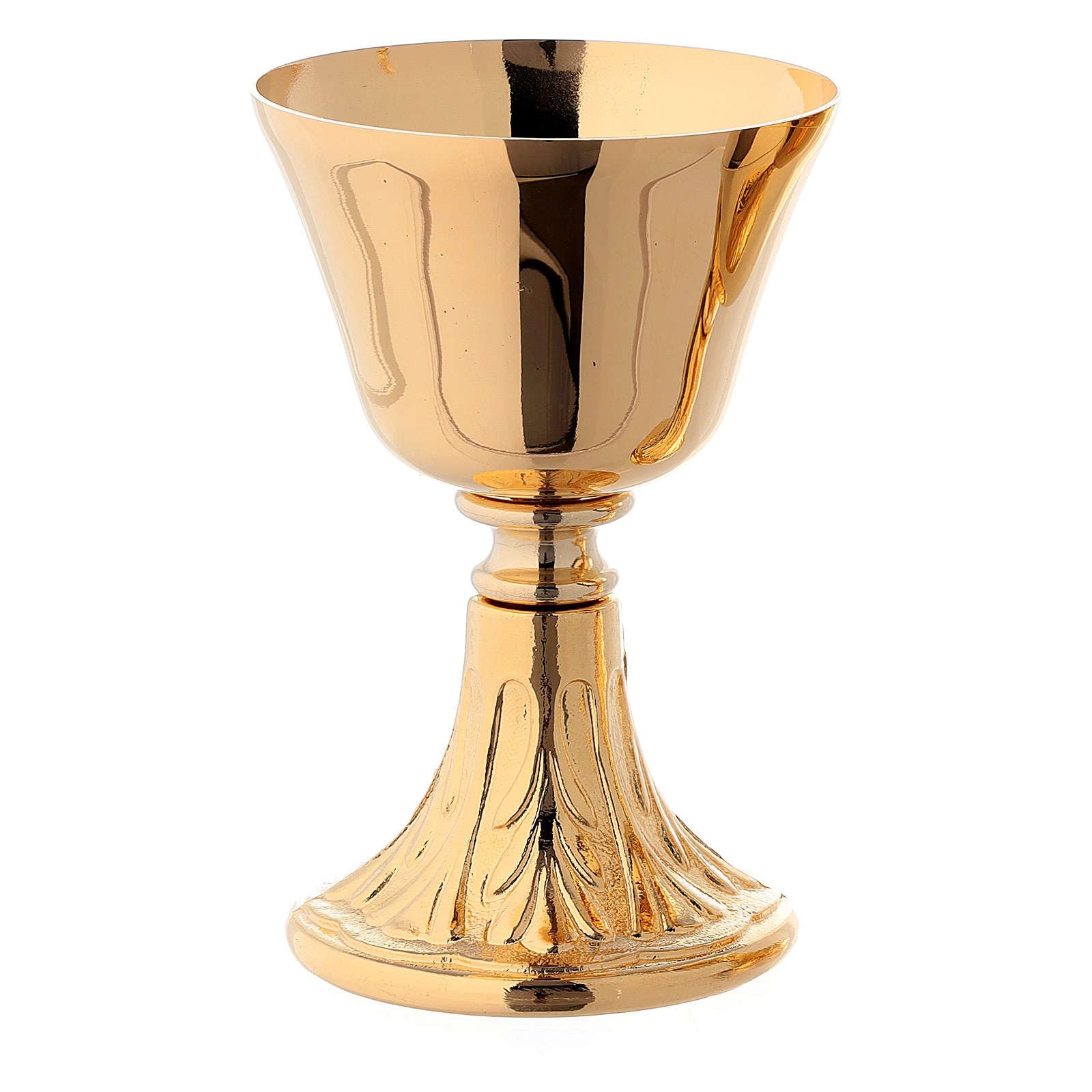 Holyart Small Chalice and Ciborium Leaf Decorated Base 24-Karat Gold Plated Brass, CiboriumChalice Height: 11 cm|Ciborium Diameter: 8 cm|Chalice Cup Diameter: 8 cm|Double pix Height: 10.5 cm