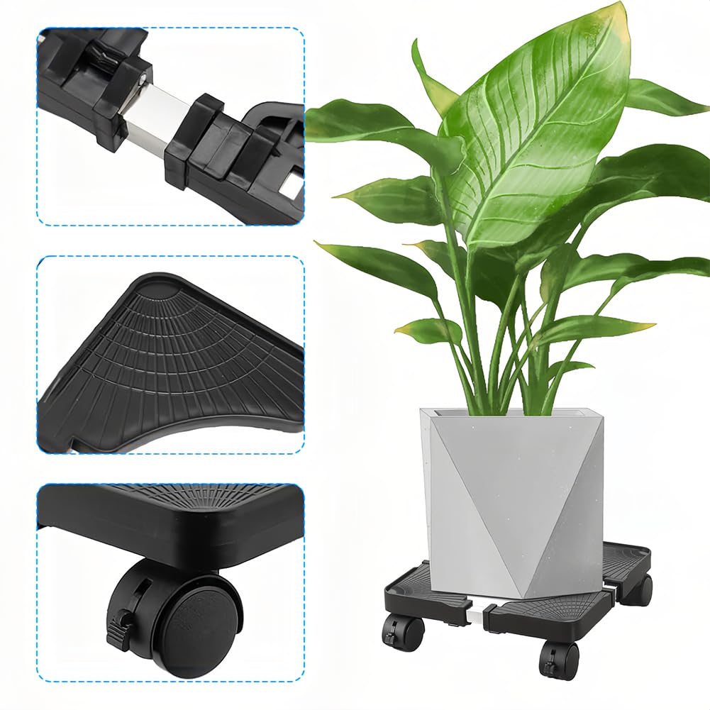 Support à Plantes avec roulettes Réglable, Base Verrouillables Roulante pour Pots Lourds Jardin et Extérieur Intérieur Chariot Transporteur pour Fleurs Réfrigérateur ou Poubelle Charge 50 kg