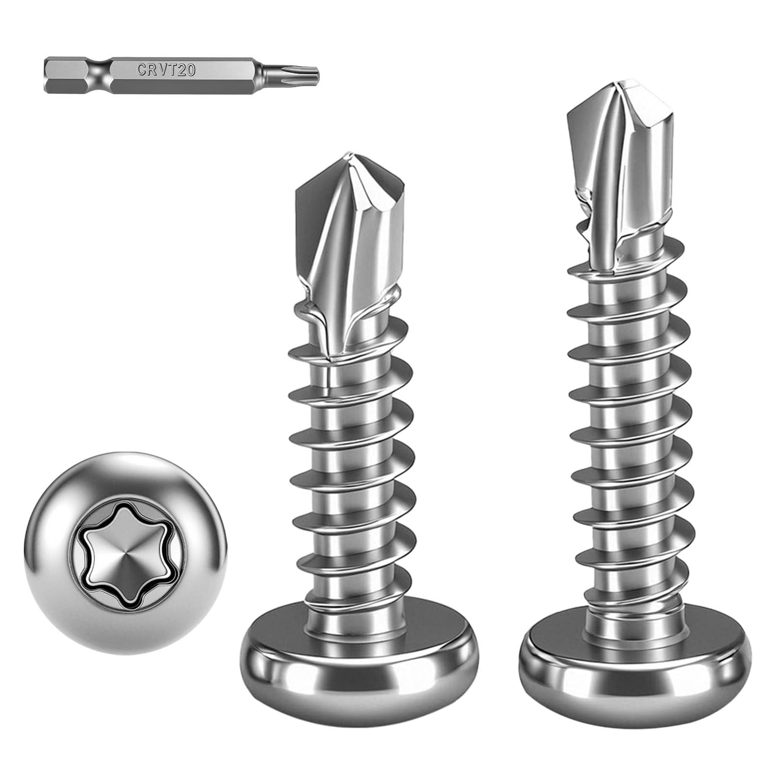 FandWay 100 stuks Torx boorschroeven, verzonken kop zelfborende schroeven, M4, 2x16mm platte kop zelfborende schroeven, roestvrij staal 410 zwart plaatmetaal schroeven dakschroeven assortiment met 1