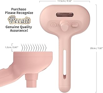Pecait 3-in-1 Steam Brush with Release Button and Tank, Anti-Static Pet Brush for Long and Short Hair - Removes Tangles and Loose Hair (Pink)