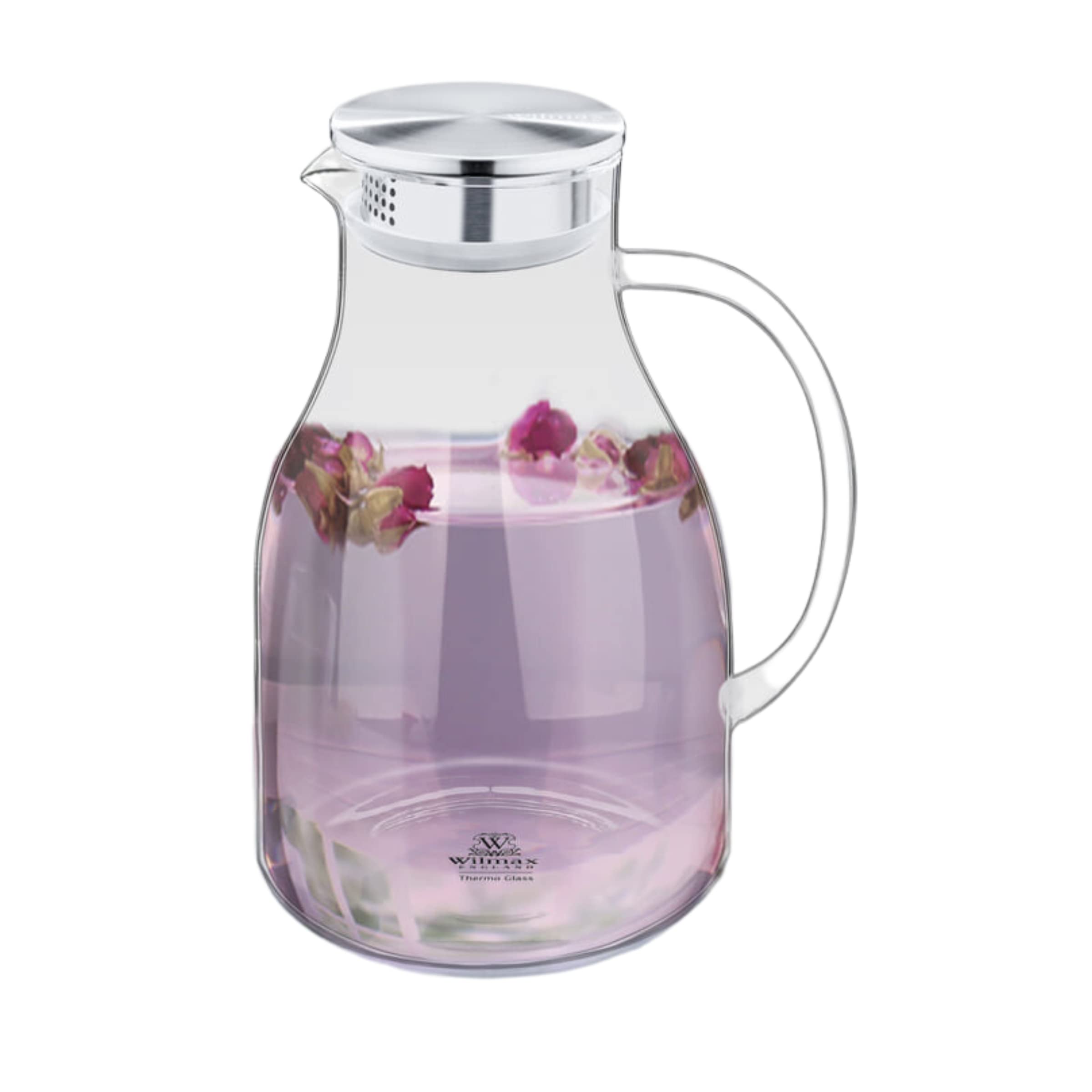 Wilmax Glaskrug 2,5L mit 6 Wassergläser 450ml im Set | Getränkeset | Wasserkrug für Saft, Wasser, Eistee, Milch | Glaskaraffe | Wasserkanne | Spülmaschinenfest | Glaskanne | Transparent