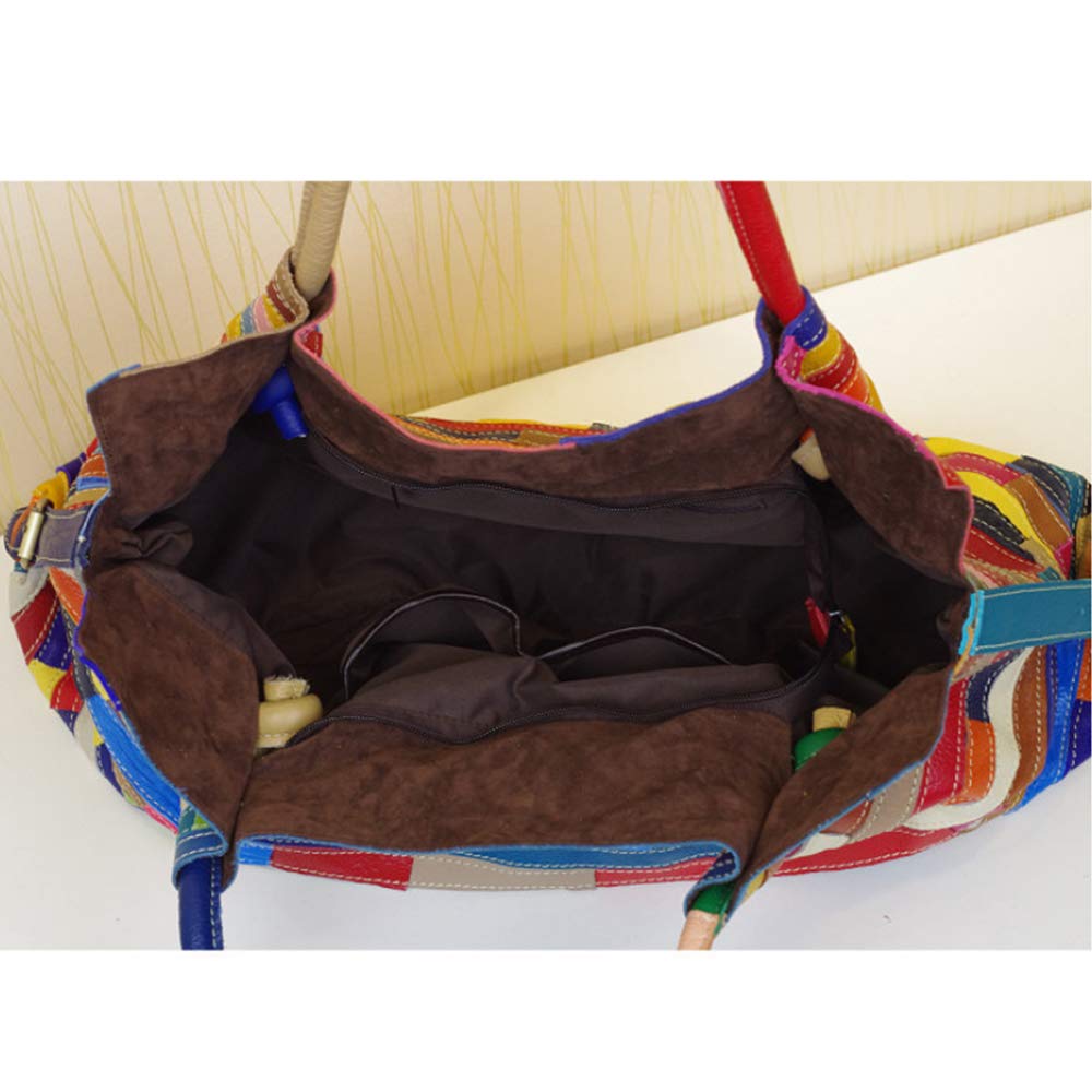 Womens Multicolor Boston Bag Genuine Leather Colorful Large Tote Handbag Purse