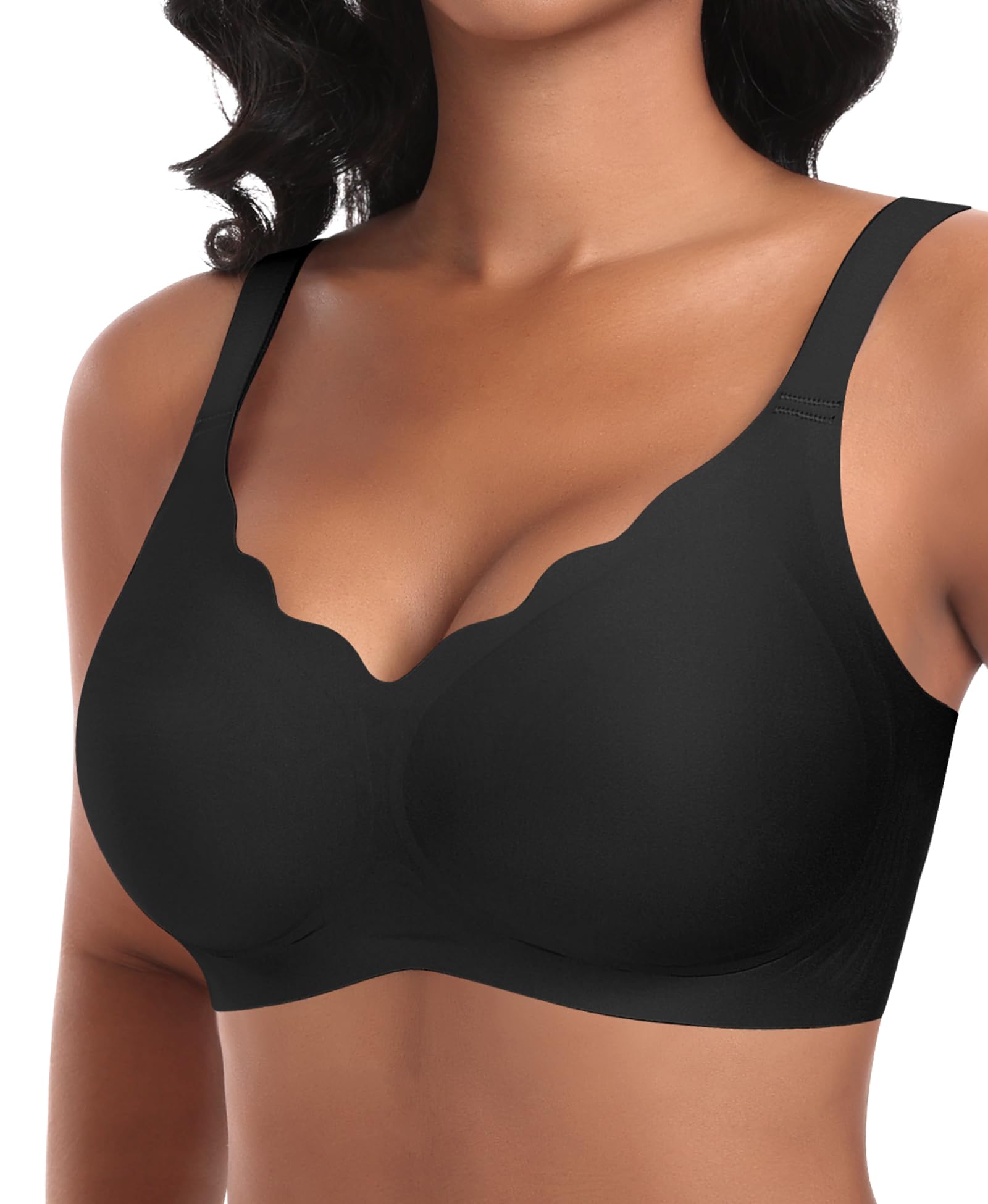 Ganado Damen Nahtloser BH Ohne Bügel Tiefem V-Ausschnitt gewellte Ränder Bequemer BH Bralette Soft BHS Bügellos Bustier Bra