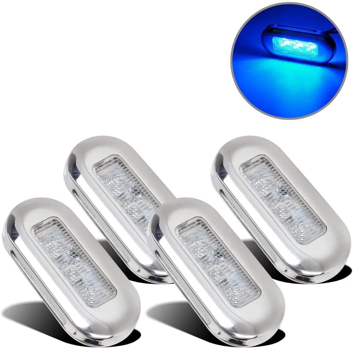Greluma Waterproof Boots Marine Led Lights Courtesy Interior Deck Light Navigation Transom Rear Cabin Lighting For Ponton Fishing Boat Kayak Sailing Bass Vessel (3Leds, Blue Light) Pack Of 4