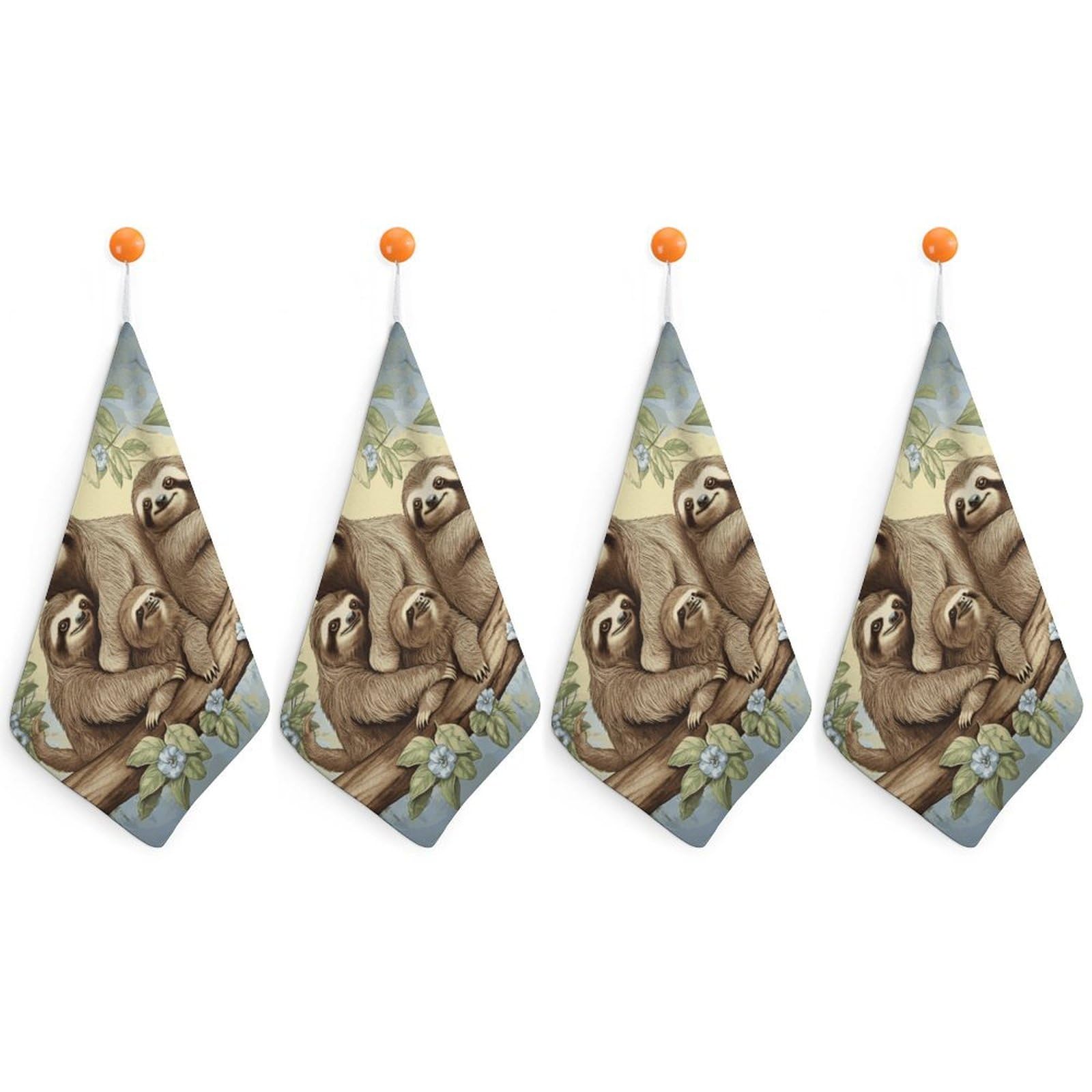 LDGSUPH Sloth Family Hand Towels Fashion Hand Face Towel with Hanging Strap Absorbent Soft Decorative Towel Fade Resistant Cozy Face Cloths for Kitchen Gym Bathroom Towels 4PCS