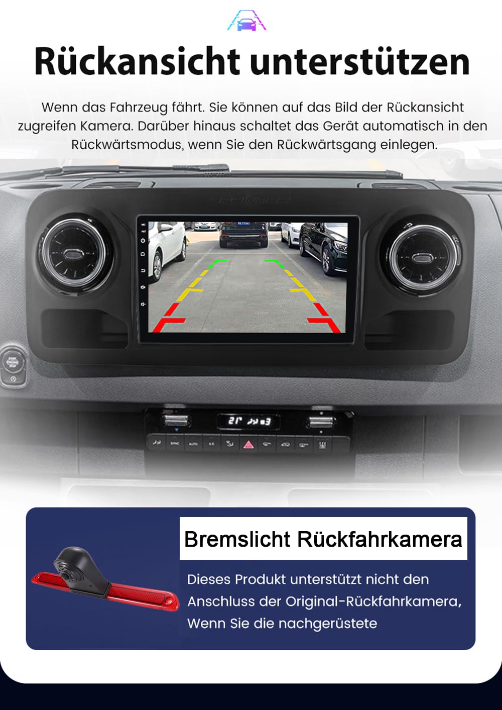 10 Zoll GPS Navi Navigationsgerät für Auto, LKW PKW,Carplay & Android Auto Tragbares Autoradio+Bremslicht Rückfahrkamera Ersatz für Mercedes-Benz Sprinter 3,5-T Bus Kasten B907 B910