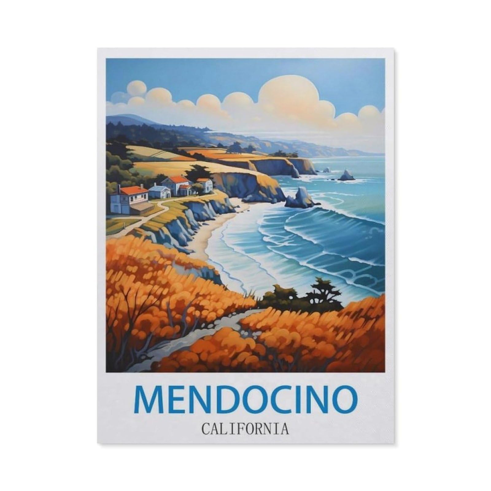 BEAYODKP 5D DIY Full Round Drill Diamond Painting，Mendocino California，Embroidery Full Round Diamond Cross Stitch Rhinestone Mosaic Decor Gift（40 x 50 cm/15.74 x 19.68 inches）-CO77