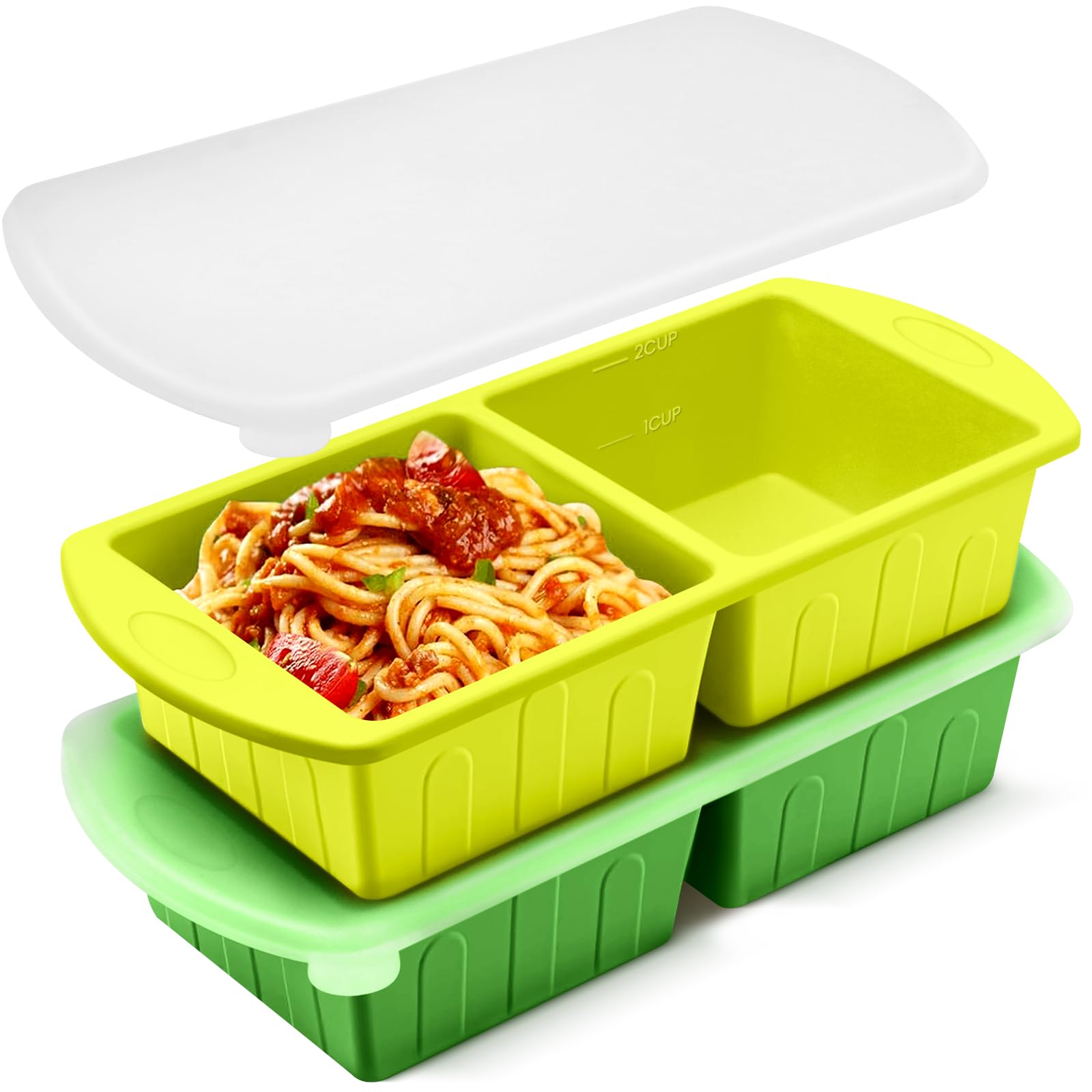 Photo 1 of 2 Pack Silicone Freezer Trays With Lid For Easy Storage Silicone Soup Freezer Molds 2 Cup ?Perfect For ice cube tray Freezing Broth Sauces Store Leftovers , Leakproof, Easy Release Dishwasher Safe