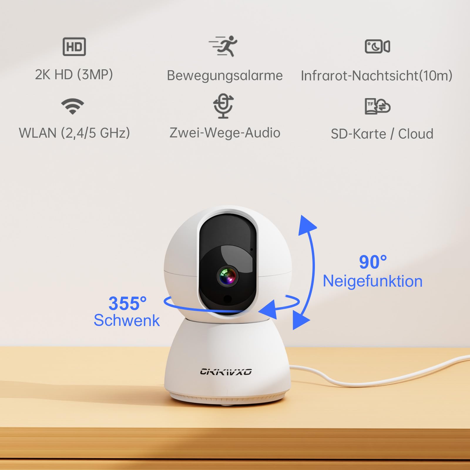 2.4/5GHz Überwachungskamera Innen WLAN mit Kamera Überwachung Innen 2K(3MP)