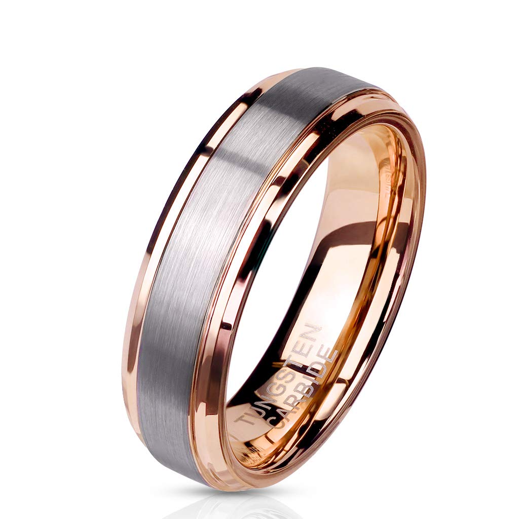 Paula & Fritz Anillo para mujer de carburo de tungsteno cepillado, mediados de talla 49 (15,6) - 72 (22,9), color negro, oro rosa, 6 mm, 8 mm de ancho, anillo para hombre