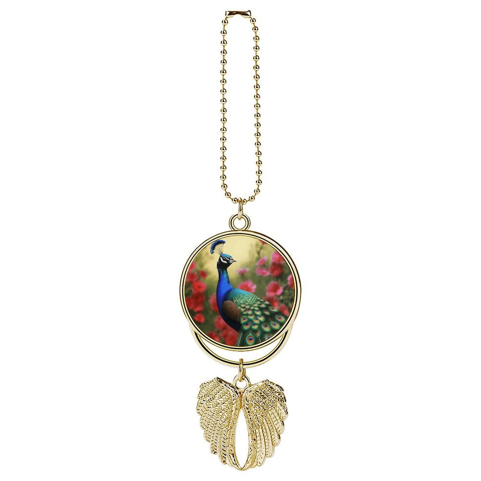 Car Charm Zinc Alloy Rearview Mirror Hanging Ornament Premium Metal Peacock Flowers Car Pendant for Auto Interior Decor Accessories,Unique Gift for Adult,Golden-Style