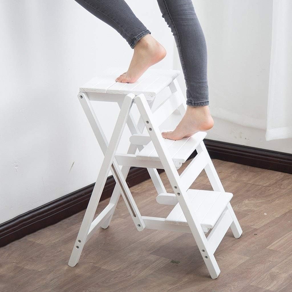 Folding Wooden Ladder Chair Stool 3 Steps Kitchen Step Stool Multifunction Foldable Office Library Moveable
