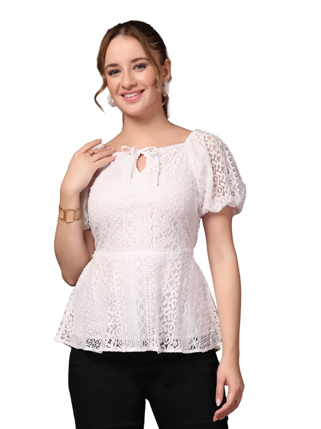 style quotient Women White Lace Smart Casual Top-picture-11