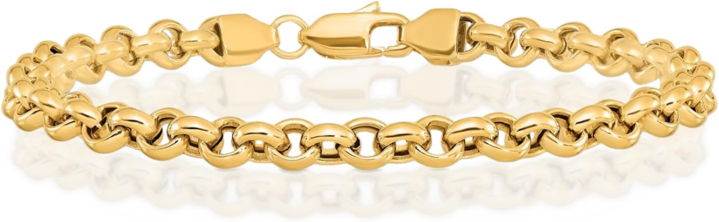IceCarats 14K Yellow Gold 5mm Rolo Chain Link Bracelet Lightweight, Polished