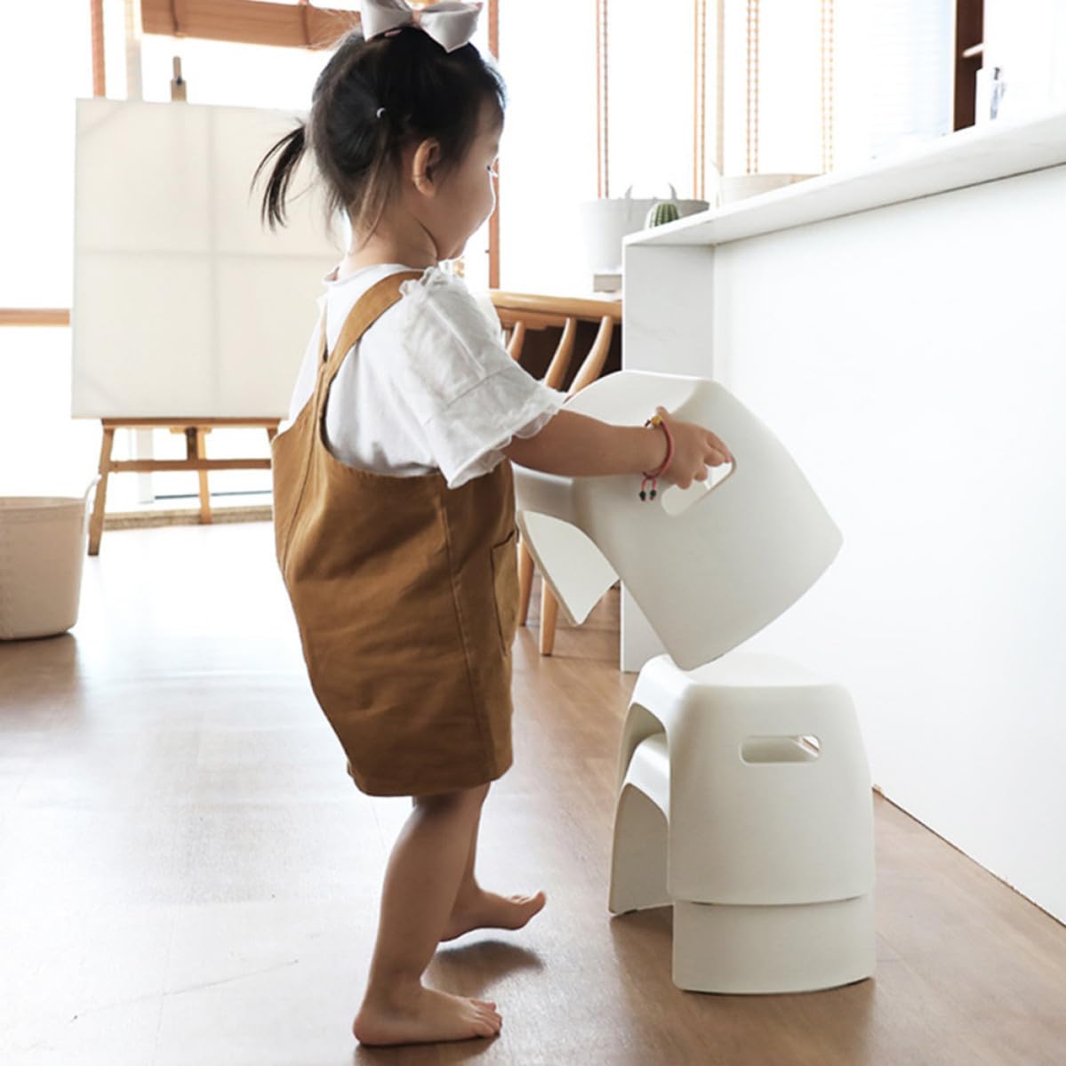 Taburete Antideslizante para Niños, Pp Blanco, Estilo Nórdico Compacto