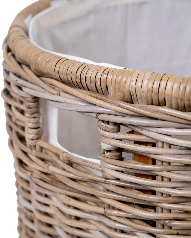 Miniatura 4 de The Basket Lady Cesta redonda de mimbre para lavandería, grande, 19 pulgadas de diámetro x 25 pulgadas de alto, gris sereno..