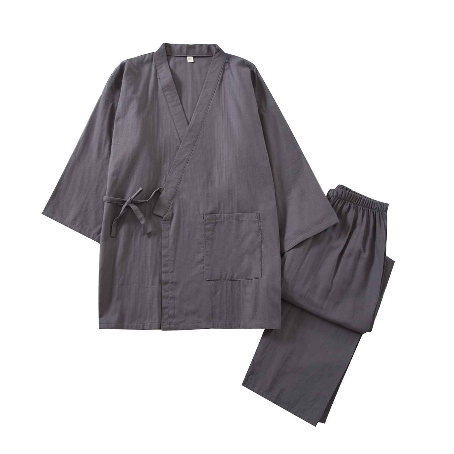 Men Japanese Jinbei Pajama Set Cotton Double Gauze Loungewear 3/4 Sleeve