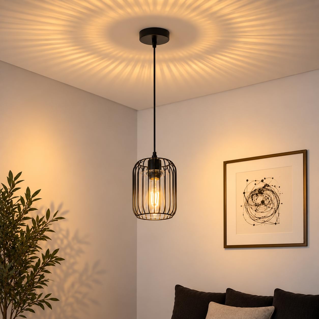 ZMH Suspension vintage noire pour table à manger Suspension E27 en verre