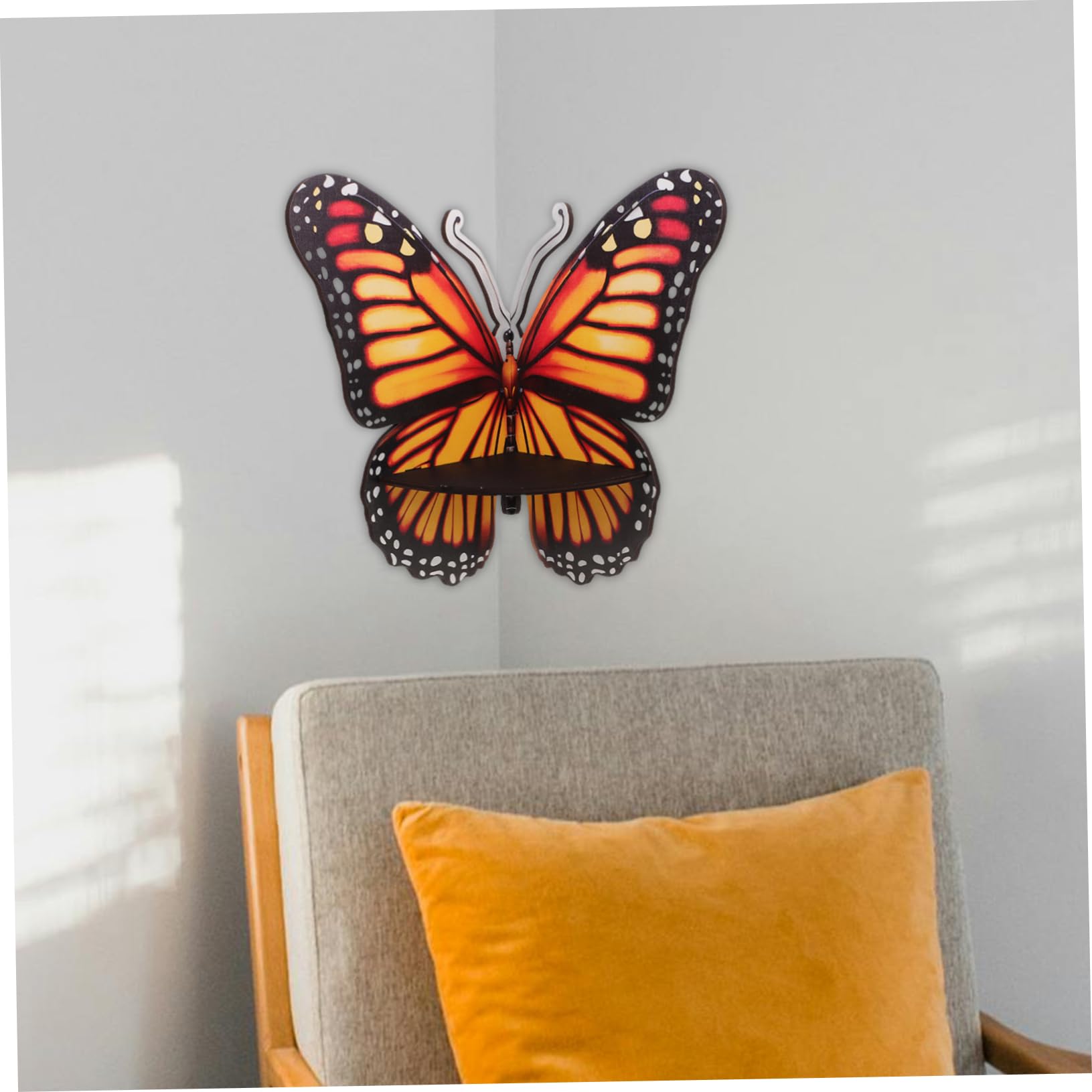 Amazon｜LIFKICH 木製 蝶型 壁面水晶収納棚 コーナー用飾り棚