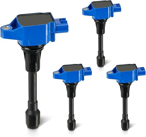 Juego de 4 bobinas de encendido azul compatibles con Infiniti FX50 M56 Q70 Q70L QX70 QX60, Nissan Altima Cube X-Trail Rogue Sentra Versa NV200 NP300