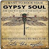 Tin Sign Vintage Wall Poster Retro Metal Dragonfly Hippie Life Style Gifts I Want to Rock Your Gypsy