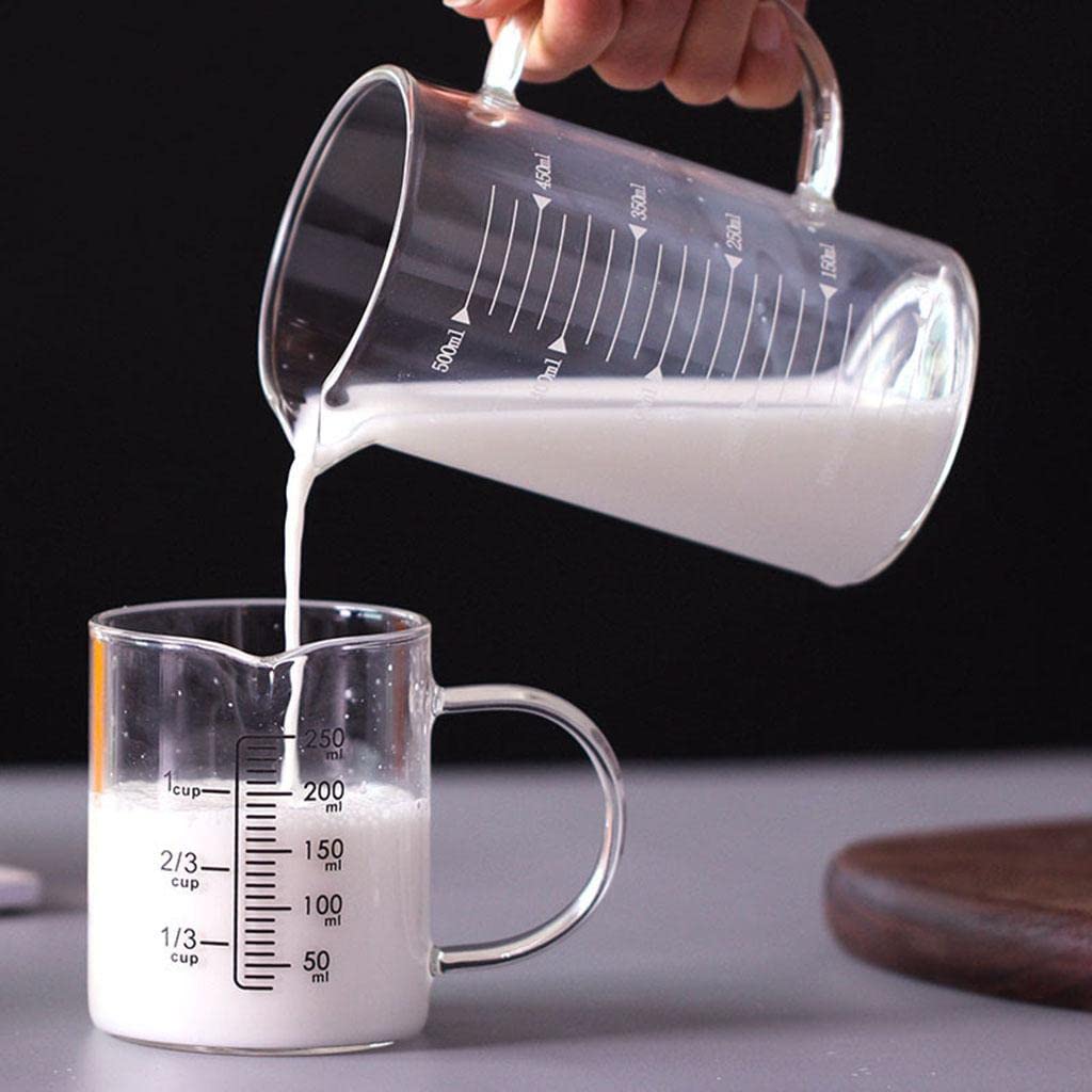 Set di 5 misurini in vetro con coperchio con manico, multifunzione, per cucina, 500 ml