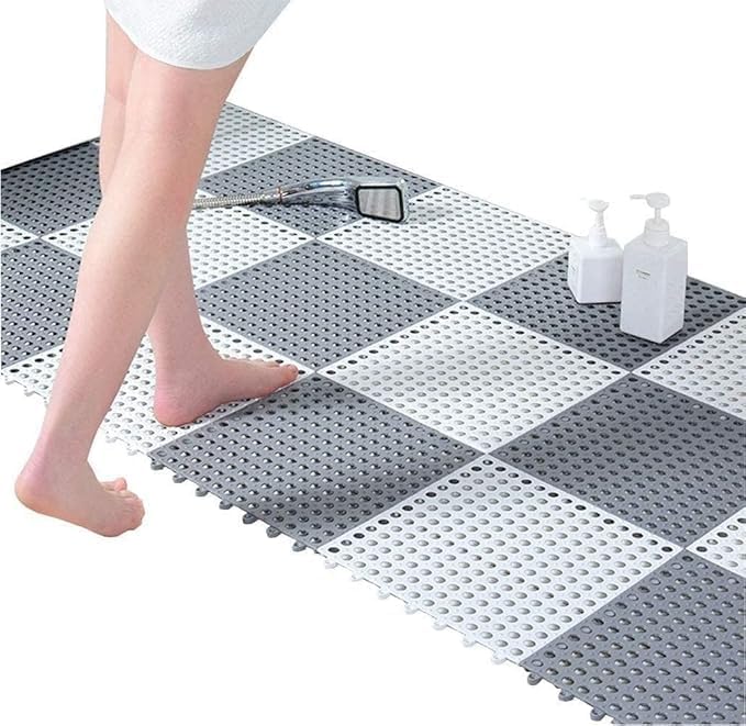 Interlocking Rubber Floor Tiles DIY Non-Slip Drainage Mats with Drain Holes & Raised Columns Anti-Skid Flooring for Bathroom, Shower, Pool, Kitchen, Spa & Wet Areas (Pack of 6)-image-12