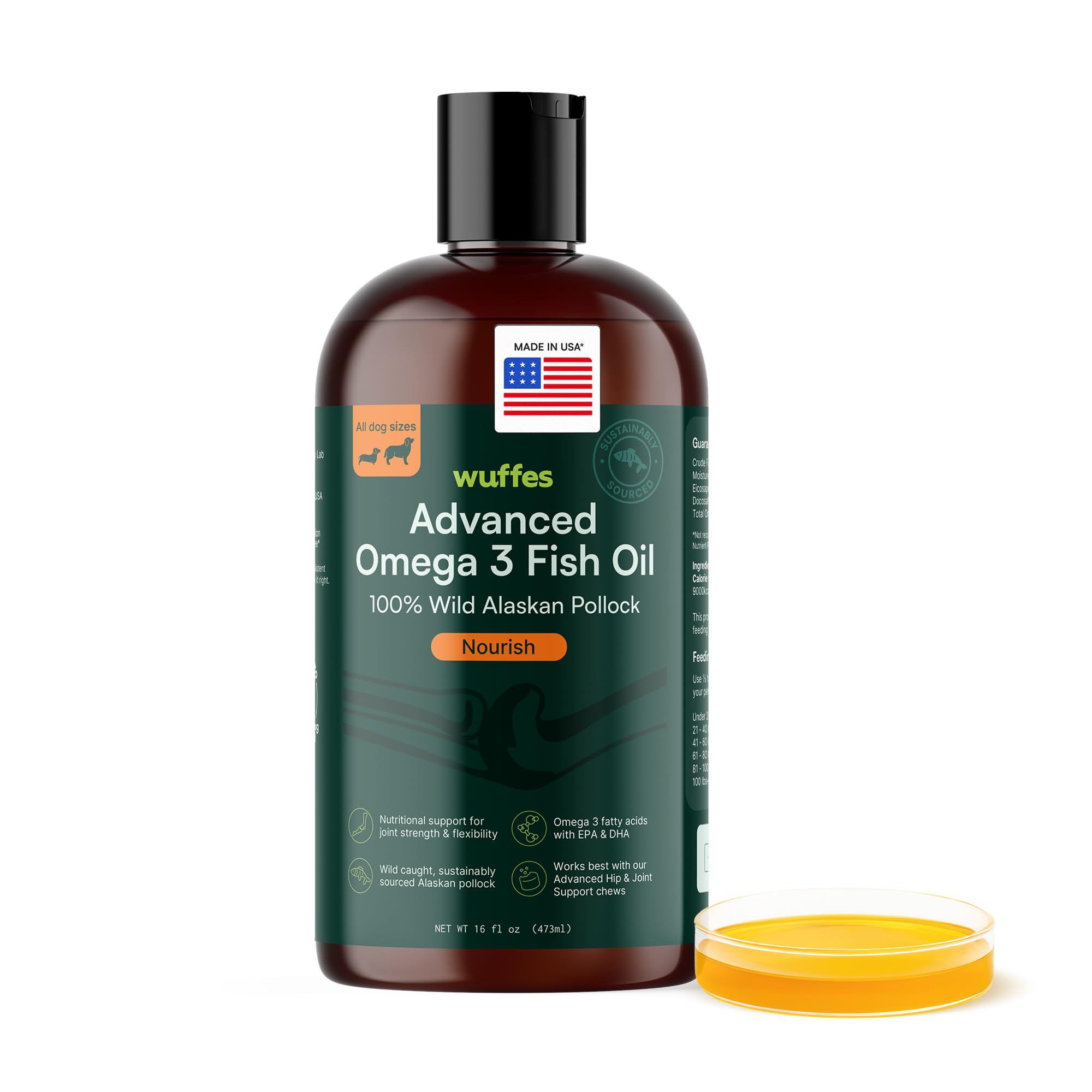 Advanced Omega 3 Fish Oil for Dogs, Natural EPA & DHA Fatty Acids, Supports Healthy Skin and Coat, Joint Nutrition, Digestion & Immune System - 100% Pure Wild Alaskan Fish Oil, 16 Oz