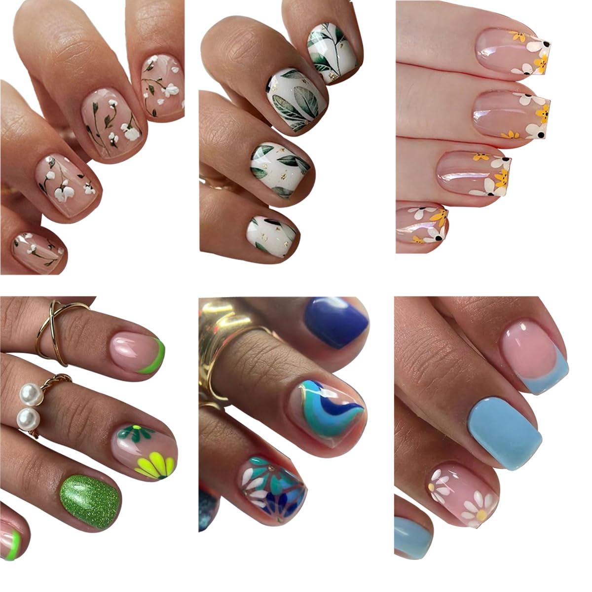 144 Pcs Press on Nails Short Square Fake Nails Flower False Nails with Designs Spring Summer Floral Glue on Nails Full Cover Glossy Acrylic Stick on