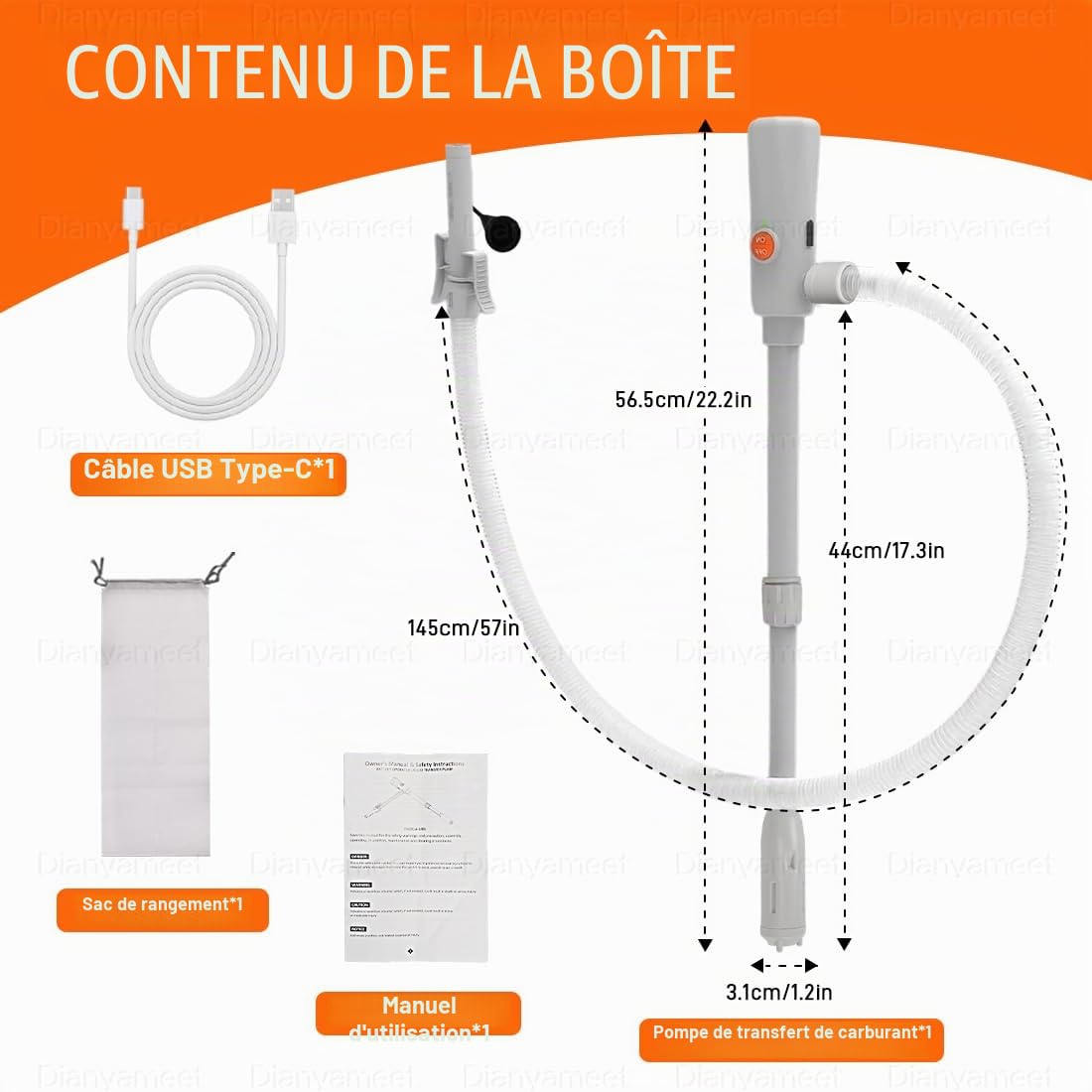 Pompe à Essence Électrique, 3,2 GPM Carburant, Arrêt Automatique | Arrêt Automatique, Dual Power USB-C/AA, Tuyau 51 Pouces, Tube d'Aspiration Télescopique, Gasoil Diesel, Eau, Transfert, Bidon