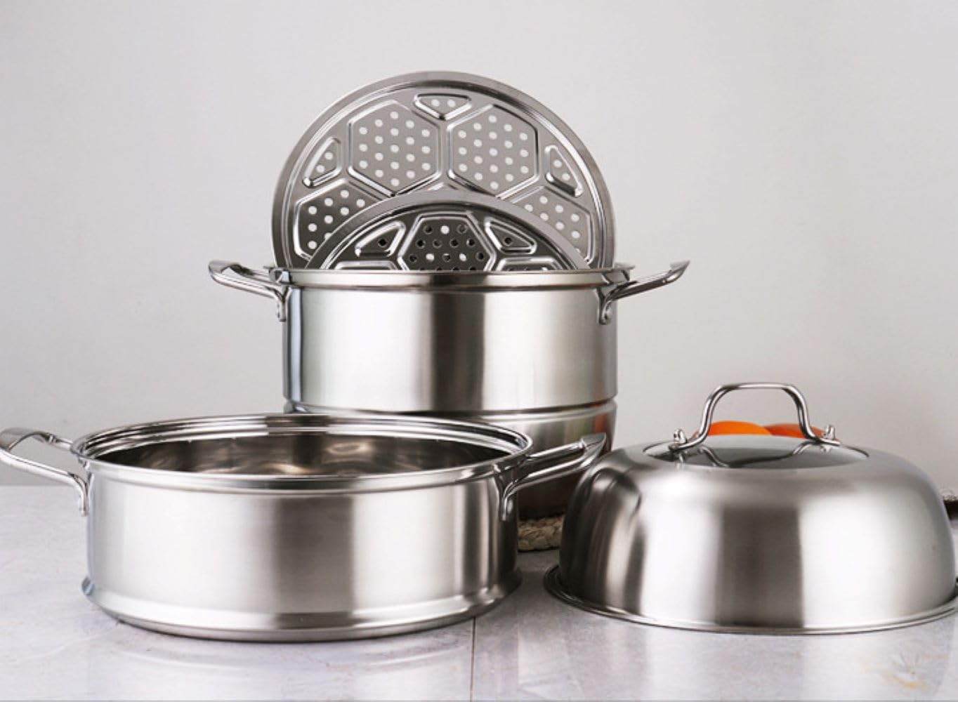 Stoompan om te koken, stoompannen met deksel, roestvrijstalen stoompan, multifunctioneel kookgerei met handvat voor groenten, knoedels, bouillon, saus, levensmiddelen (zilver, 30 cm