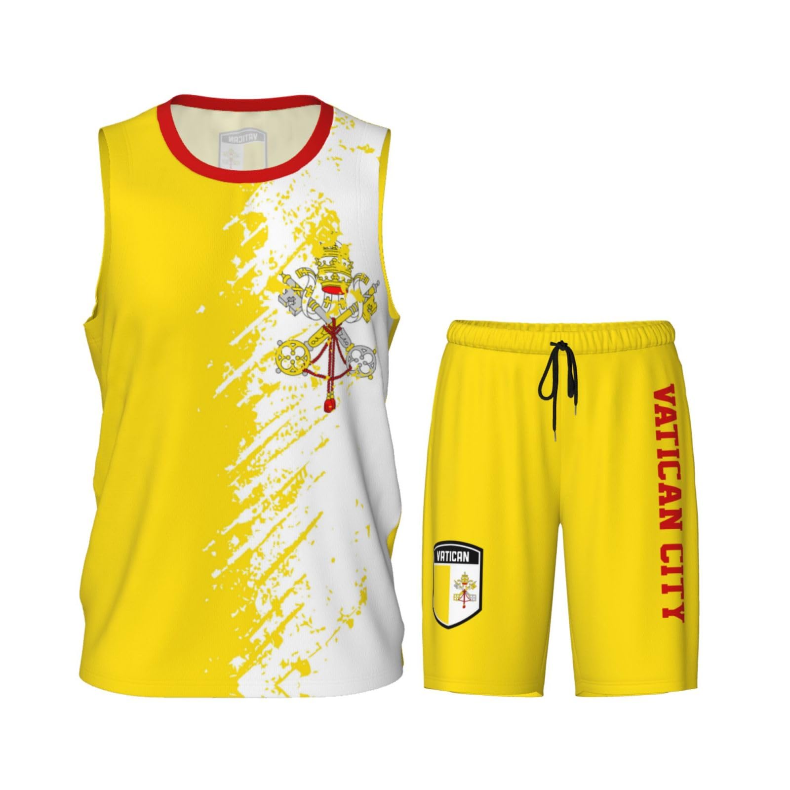 Vatican City Flag Grain (2) Basketball Jersey Uniform Suit for Men Adults Training Athletic Set