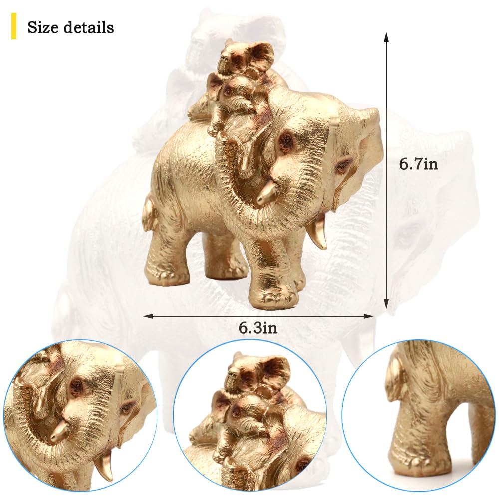 Irayin Elephant Statue - Elephant Ornament with Two Calves, Gold Gift for Women Mom, Home Decor, Cute Gold, 15*15*5 - Image 2