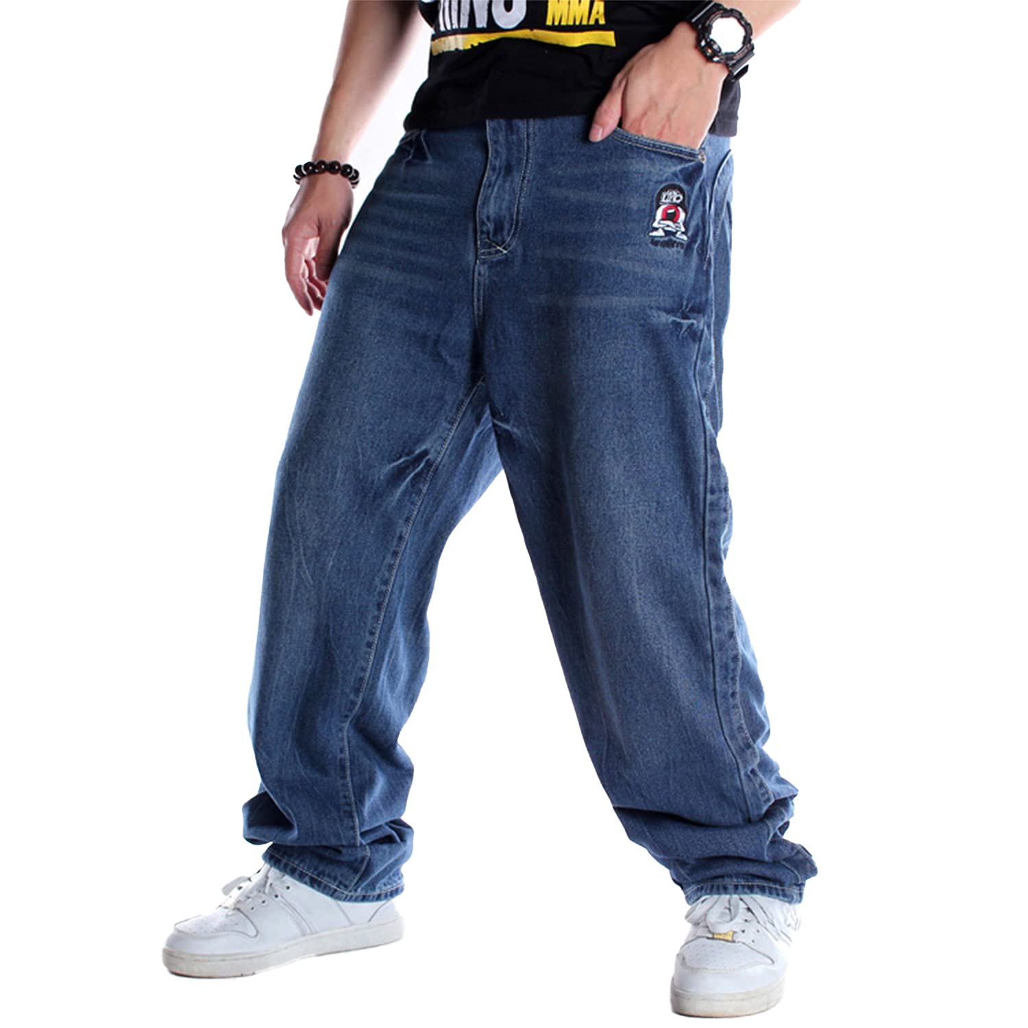 EnllerviiDMen's Baggy Hip Hop Denim Jeans Loose Fit Vintage Skateboard Skater Dance Pants
