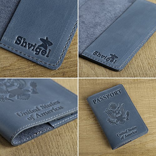 Shvigel Leather Passport Cover - Holder - for Men & Women - Passport Case (Light Blue Vintage) - Image 4
