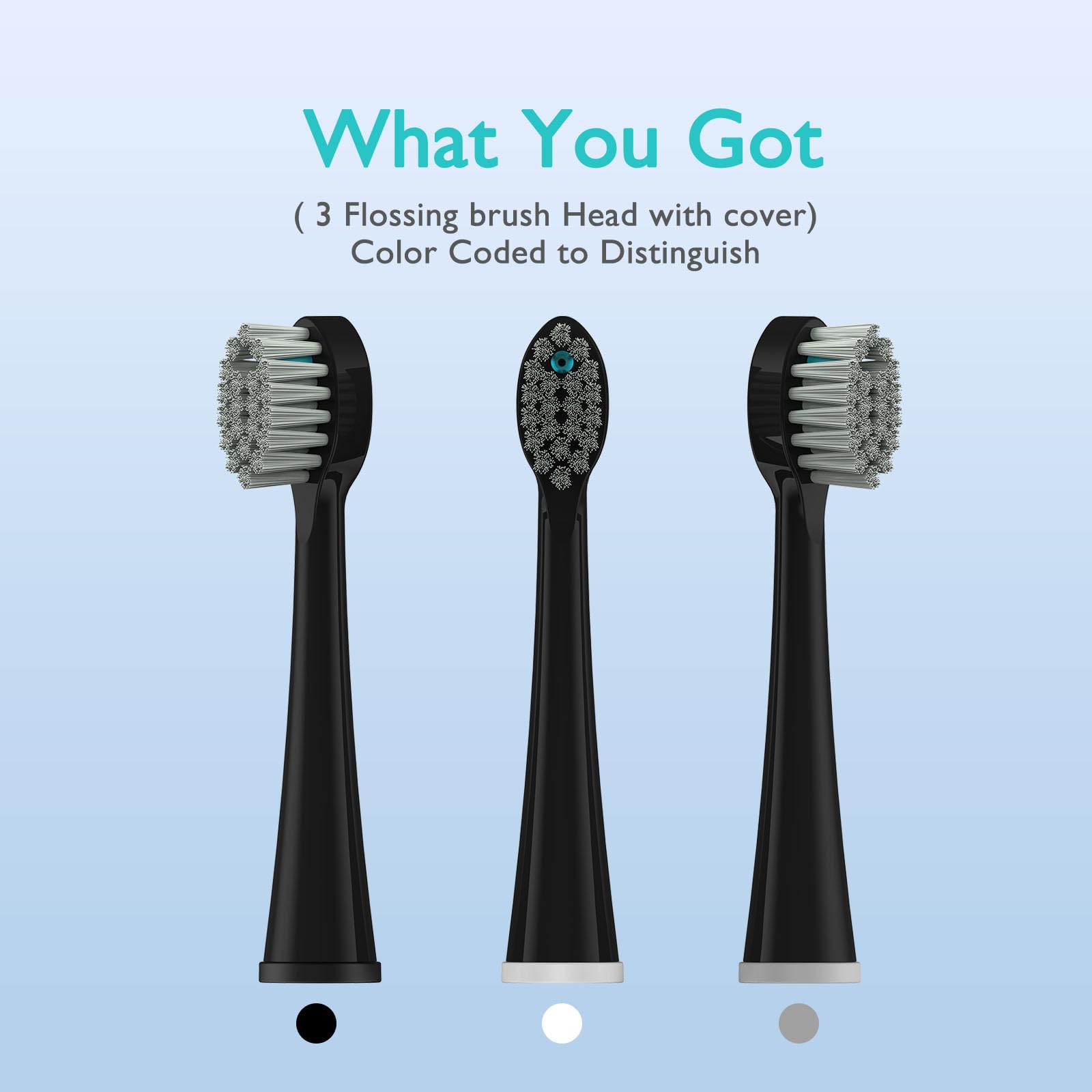 Cabezales de cepillo de dientes de repuesto para Waterpik y ZoCCee – Cabezal de cepillo de hilo dental compacto, 3 unidades – negro