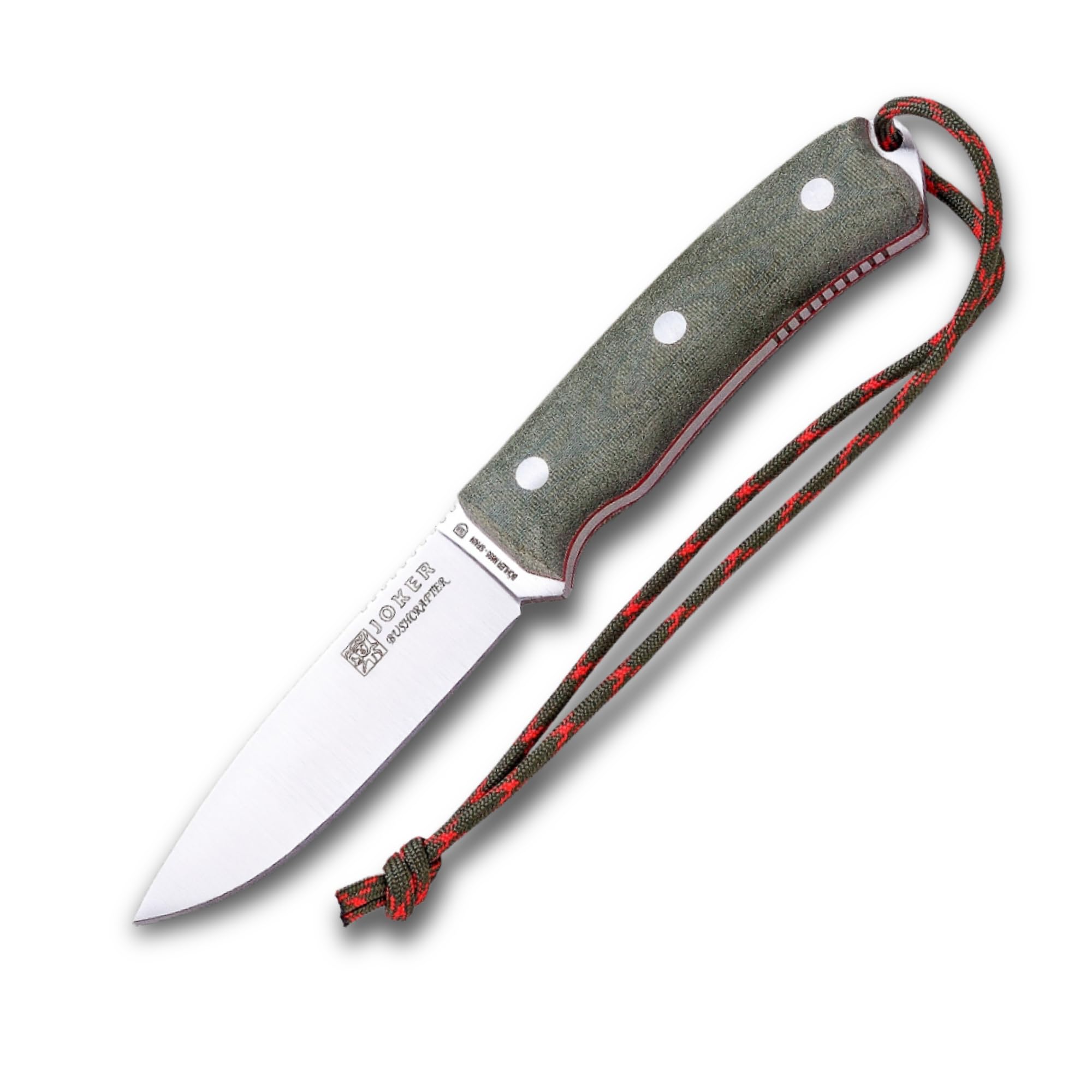 Joker Bushcraft Bushcrafter Jagdmesser CV120-P, Gürtelmesser mit 10,5 cm Klinge aus Böhler N695 Stahl und Leder Scheide mit Feuerstahl, Werkzeug zum Fischen, Jagen, Camping und Wandern