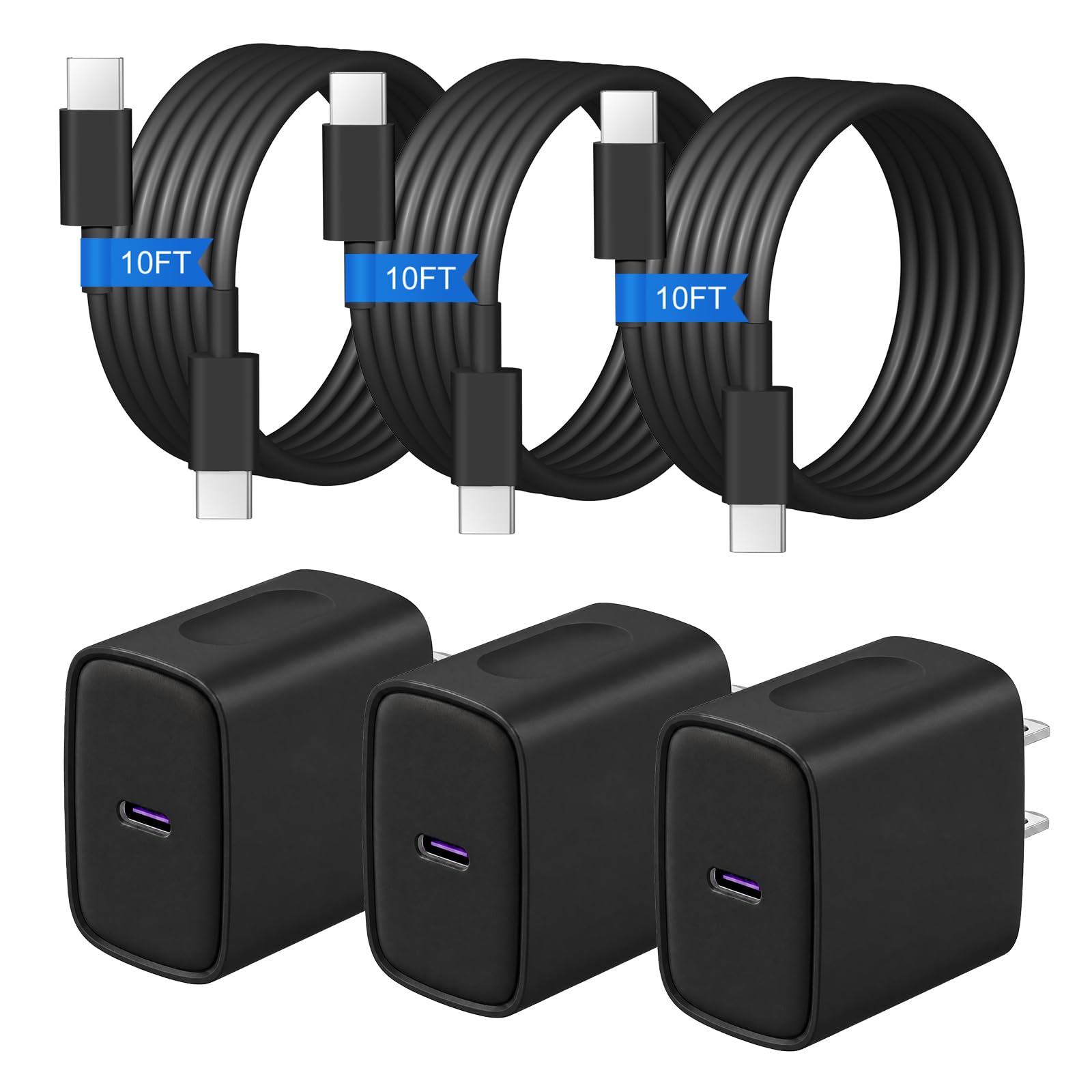 iPhone Duo Charger,iPhone 18 17 16 15 Charger & 10FT Cable 3+3Pack -Black | Apple Charger…