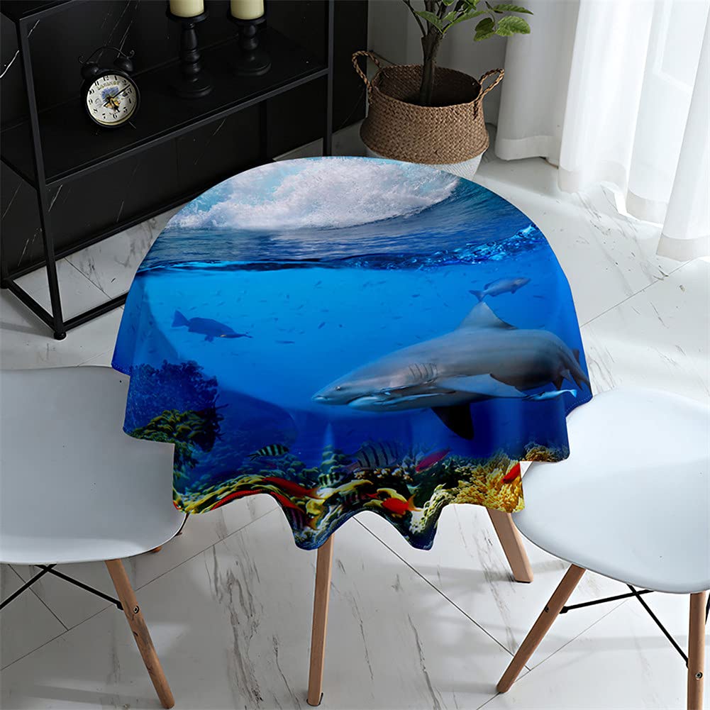 Morbuyshop Shark Pattern Morbuy Round Tablecloth For Circular Table, 3D Marine Animals Print Tablecloths Waterproof Stain Resistant Wipeable Table Cloths For Home Party Kitchen Dinning (,Diameter 90Cm)