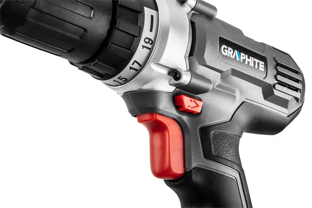 GRAPHITE Wiertarko-wkrętarka akumulatorowa 18 V Energy +, wiertarka/wkrętarka z dwoma akumulatorami 2,0 Ah i ładowarką w walizce, uchwyt wiertarski 13 mm