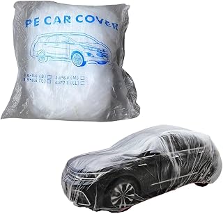 Disposable Car Cover, 11.5 FT x 19.69 FT Waterproof Clear Plastic Car Cover with Elastic Band, Universal Rain Dust Outdoor Car Covers, Universal for Most Vehicles (M)