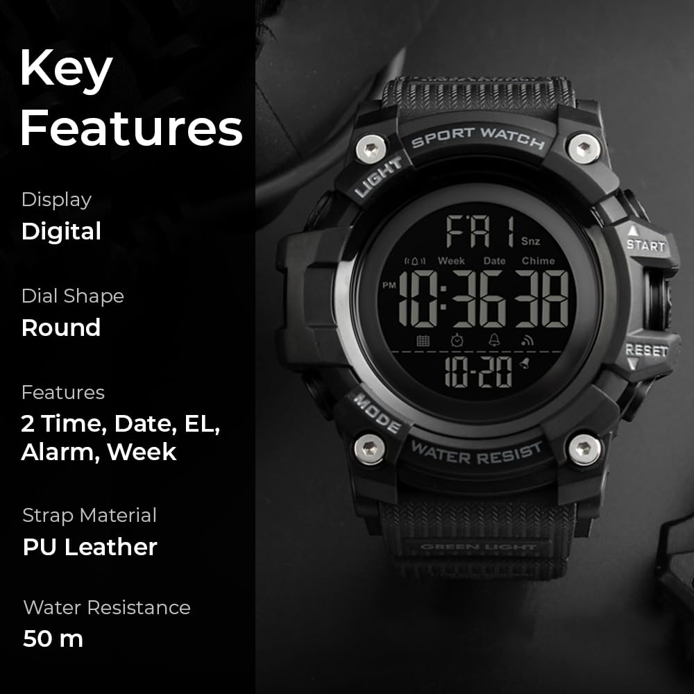 SKMEI Herren Digital Sportuhr Große Zahlen wasserdichte Stoppuhr Countdown LED Military Armbanduhren für Männer