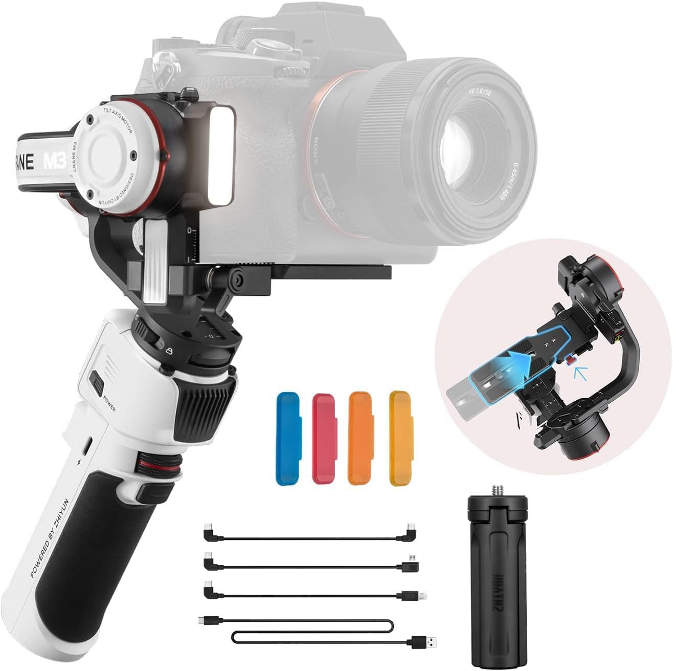 Crane M3 Gimbal 3-Axis Handheld Stabilizer All in One Design for Mirrorless Cameras,Smartphone,Action Cameras(Crane M2 Upgrade Version 2021)
