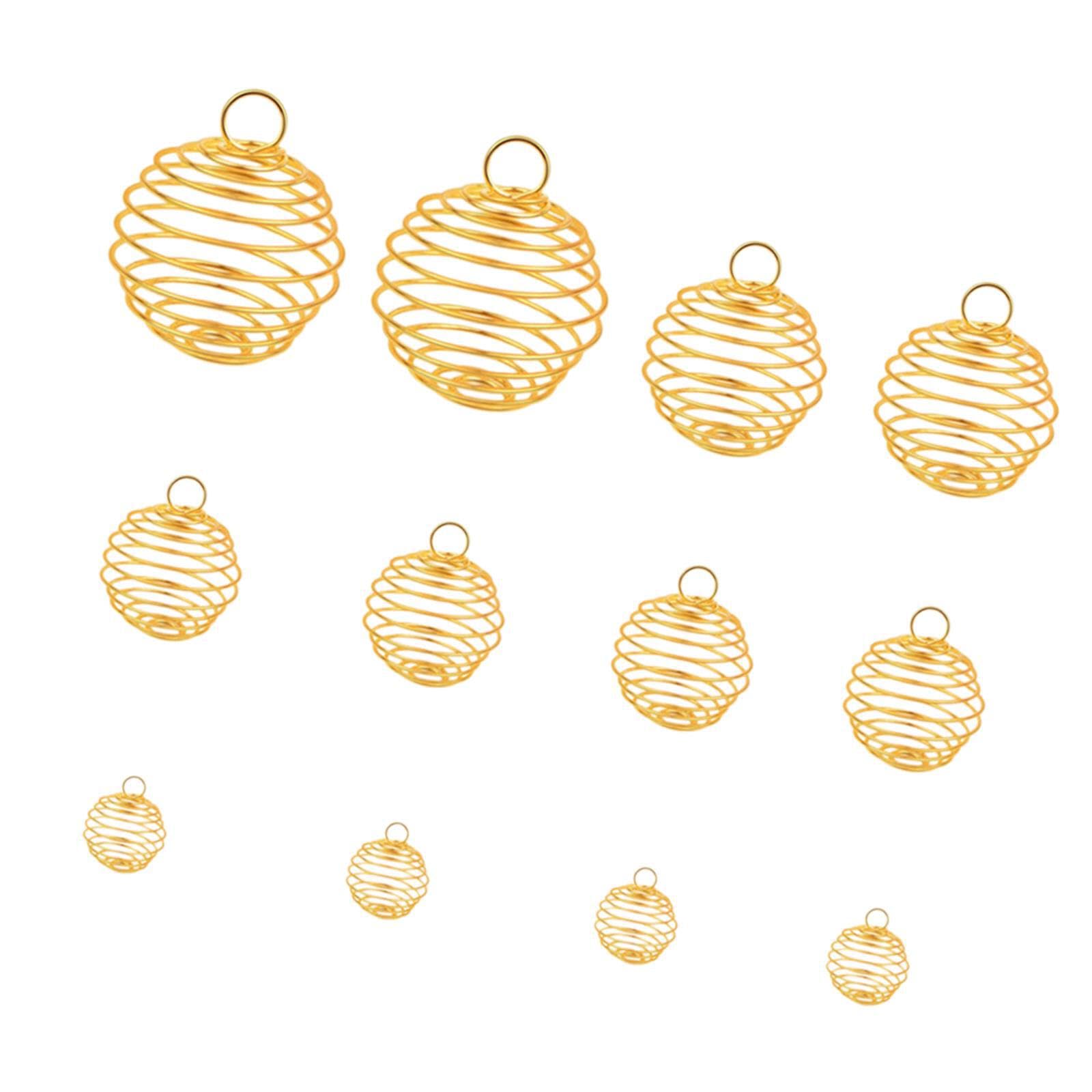 Zambuph Bead Cage Pendants Round Dangle Charms with Hole Lively Hollow Cage Pendants Dynamic Charms Supporting Craft Projects Spring Ball Bead Cages Pendant, Gold, 10mm 15mm 20mm 25mm