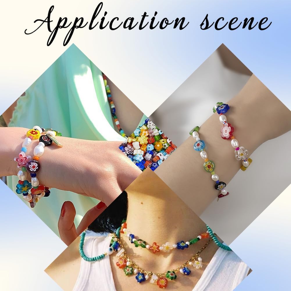 1 Box 352PCS 3.7~5.6MM Flower Lampwork Glass Beads with Holes Mixed Color Millefiori Flowers Florals Flat Spacer Charms Bead Bulk for Jewelry Making Bracelets Christmas DIY Craft Supplies - Image 4