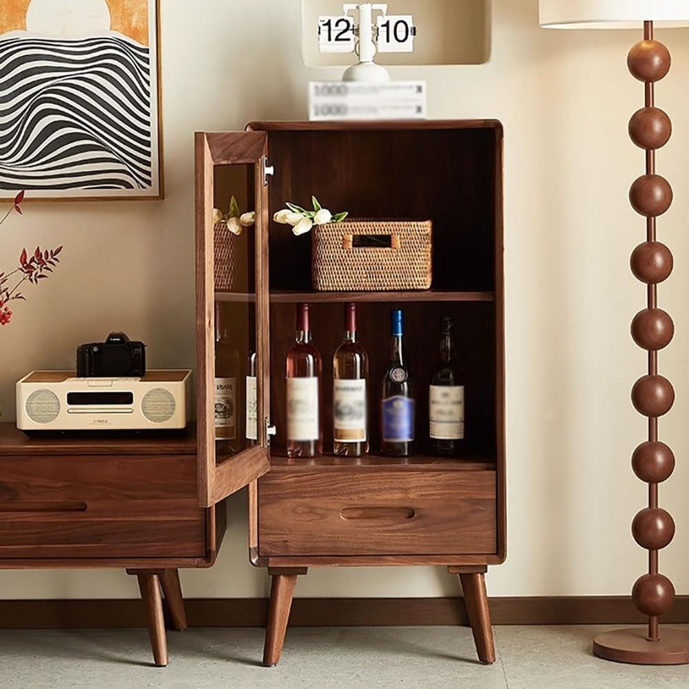 Gabinete de Bar de Vinos Industrial ​​Vitrina Minimalista 52x40x110cm Madera Maciza, Almacén Cocina & Exhibición Vinos for Salón